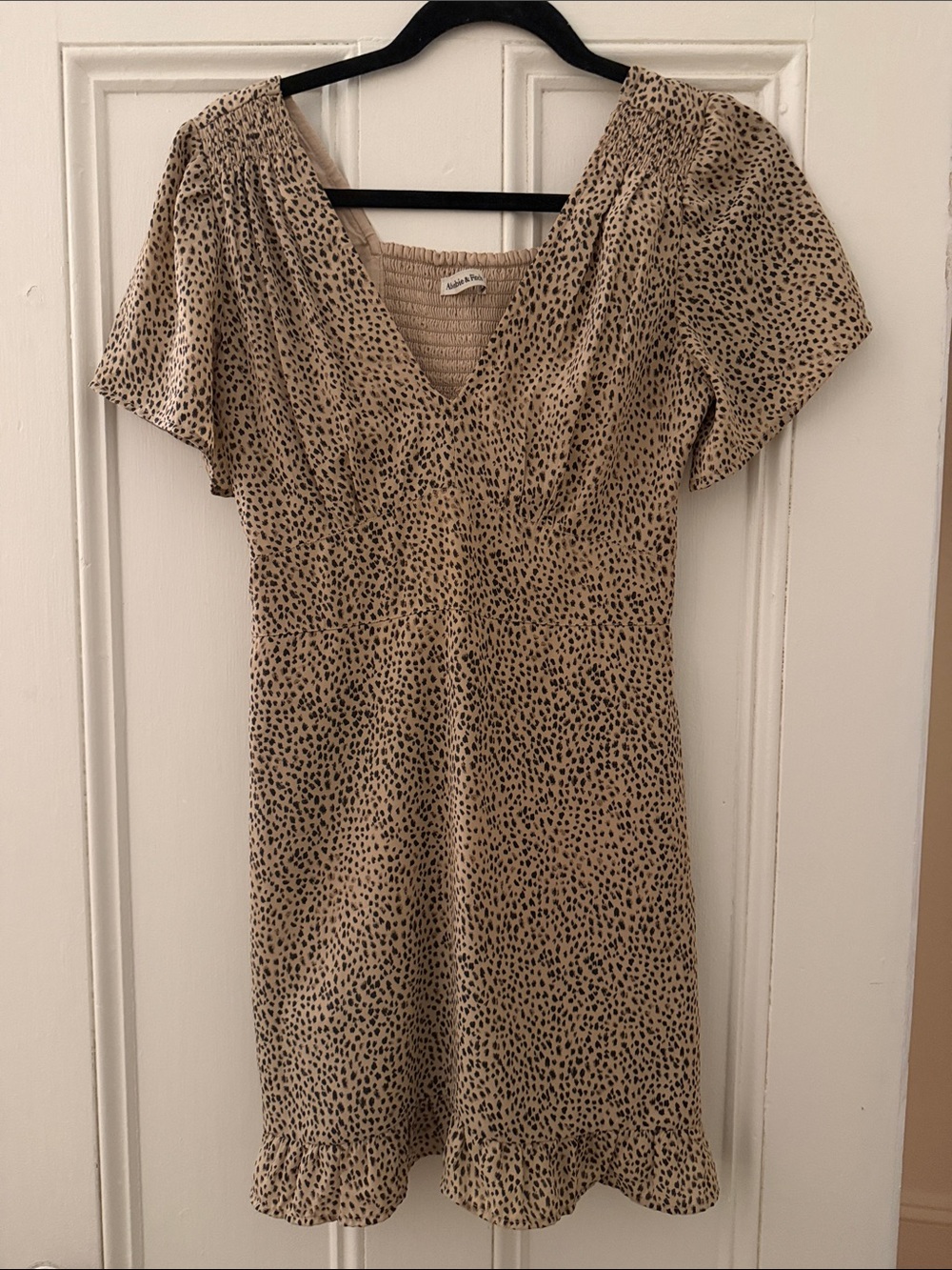 Abercrombie & Fitch Beige Leopard-Print V-Neck Mini Dress